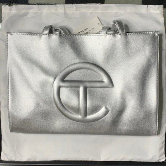 New Telfar Medium Silver Metallic Shopping Bag - Picture 1 of 7